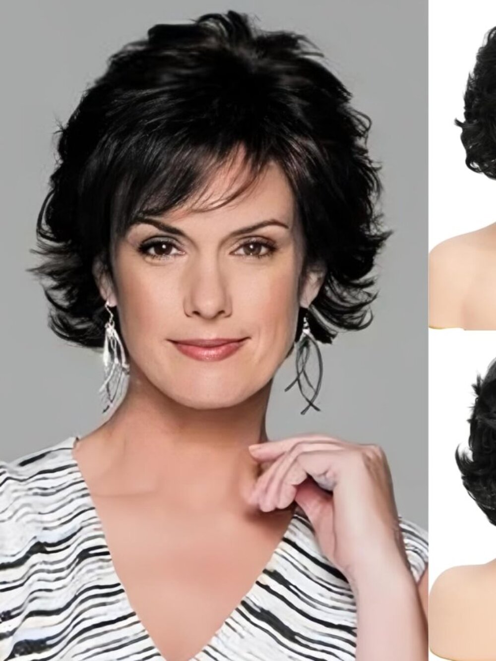 Daiaces Short Black Curly Wigs with Bangs * Synthetic *